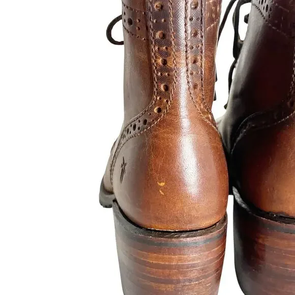 RARE Frye Sabrina Brogue Cognac Leather Boots 8.5